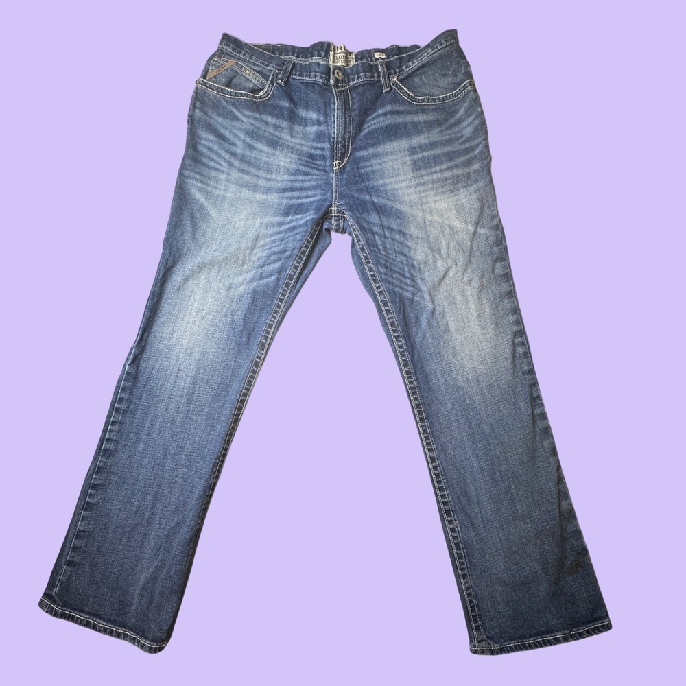 Ariat M4 Jeans Men 42x34 Blue Relaxed Boot Cut Heavy Stitch Denim Work Pants